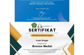 Irvan Siregar – Kuliah Umum Ekonomi x Teknologi = Hasil Lebih Baik Tahun 2023 dan Peraih Bronze MedalPada Kegiatan National Essay Competition (NEC) Tahun 2023